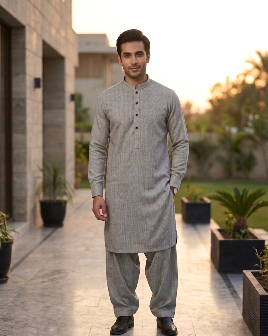 Celestial Grey Heritage Shalwar Kameez