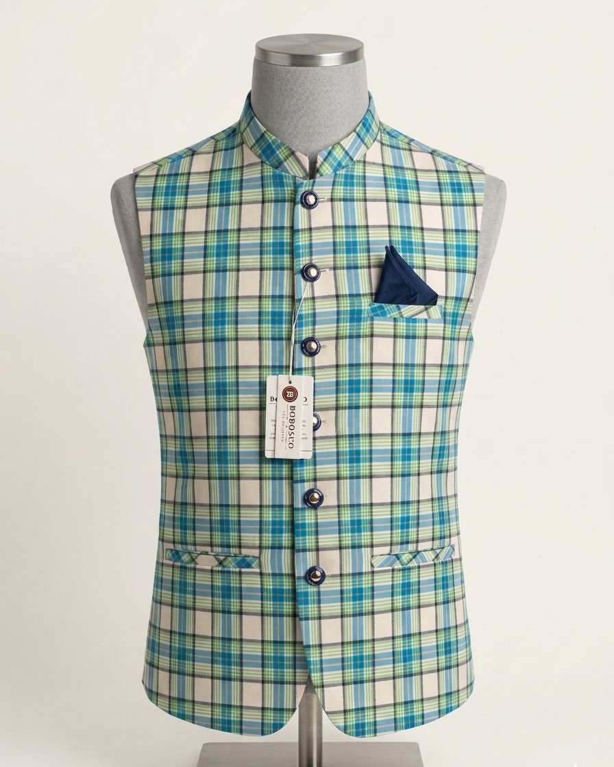 Ocean Breeze Plaid Classic Waistcoat
