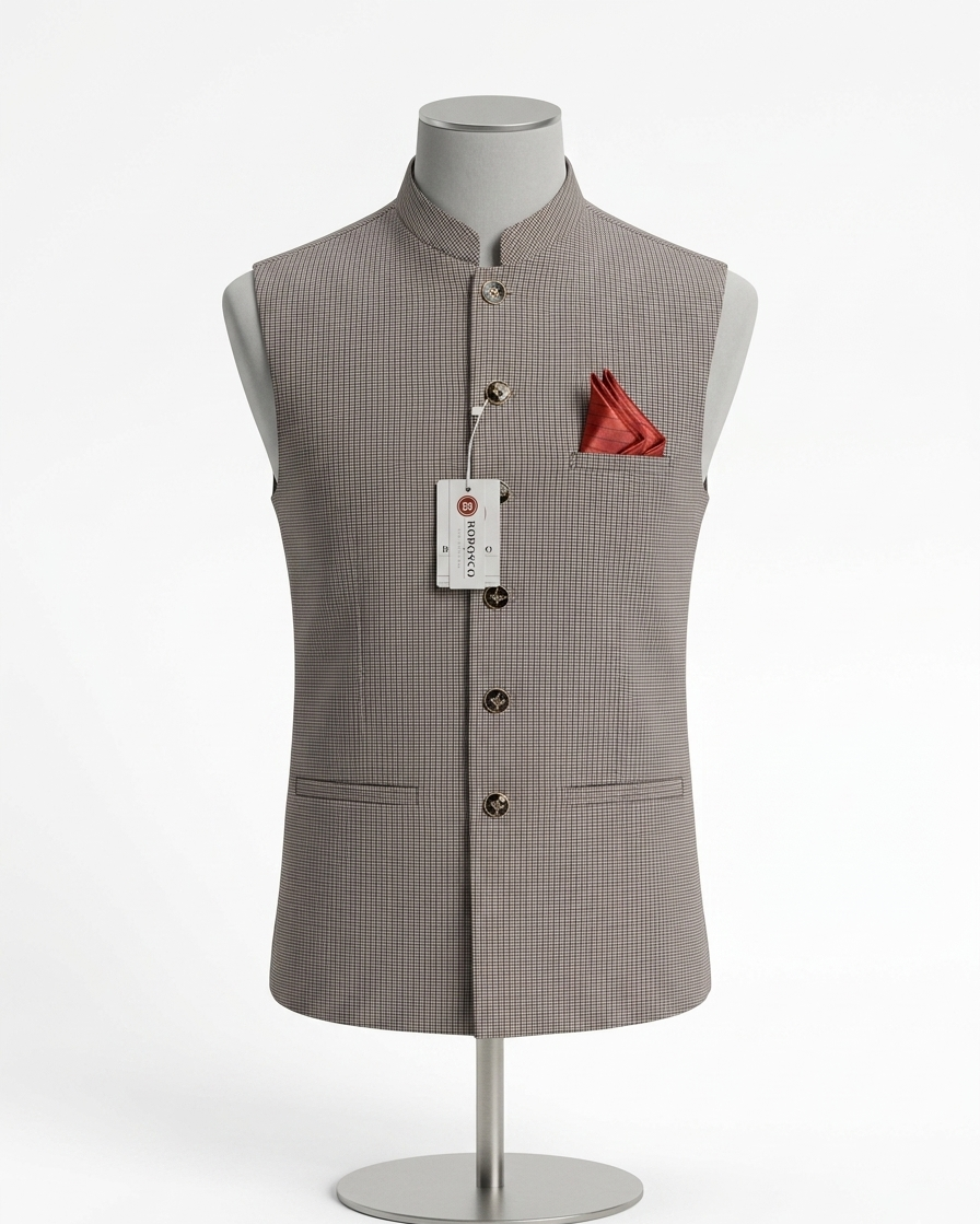 Stone Grey Micro-Check Waistcoat