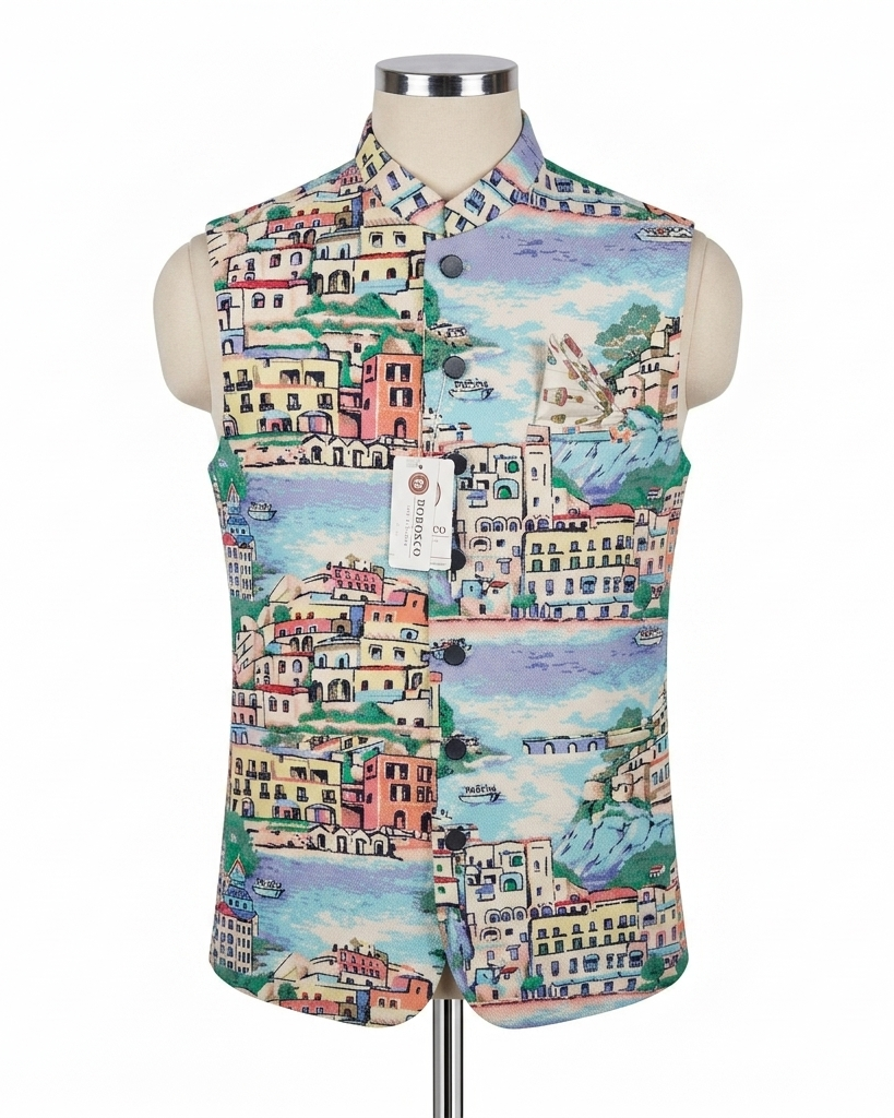 Mediterranean Vista Artistic Print Waistcoat