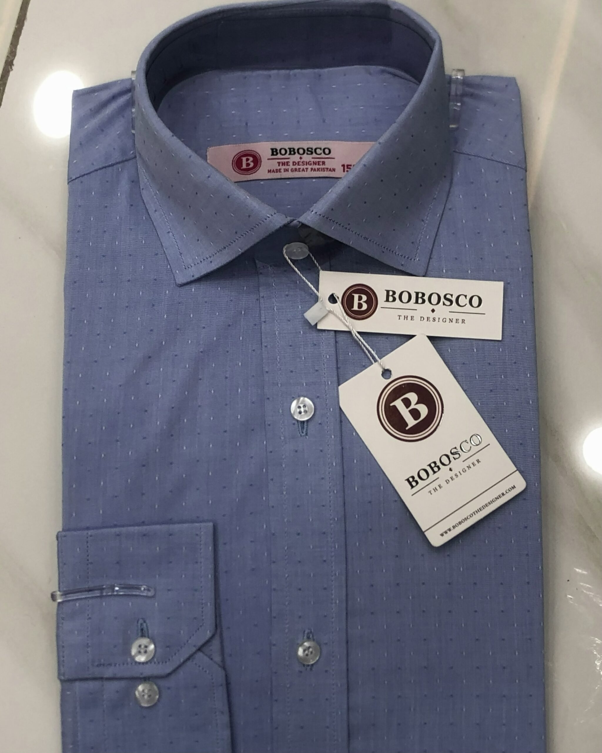 Medium Blue Micro-Dobby Dotted Formal Shirt