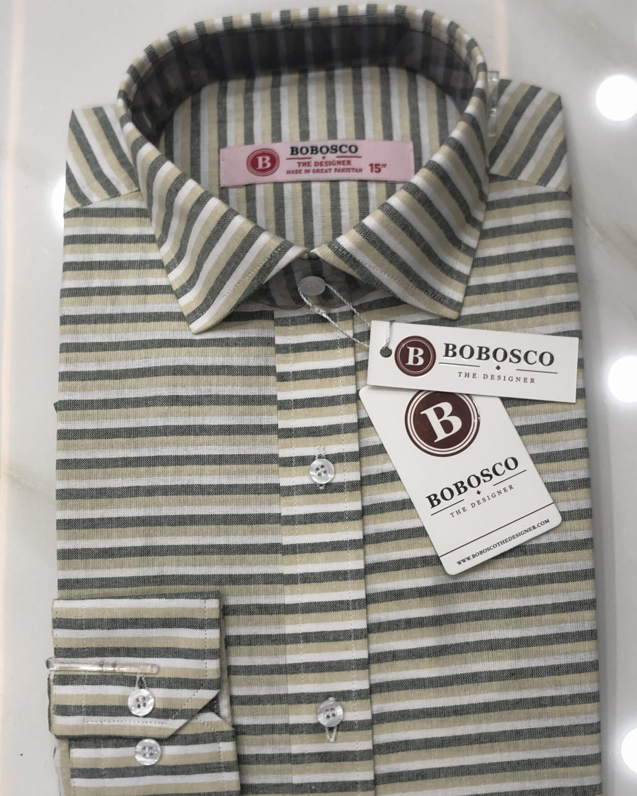 Beige & Olive Multi-Striped Formal Shirt