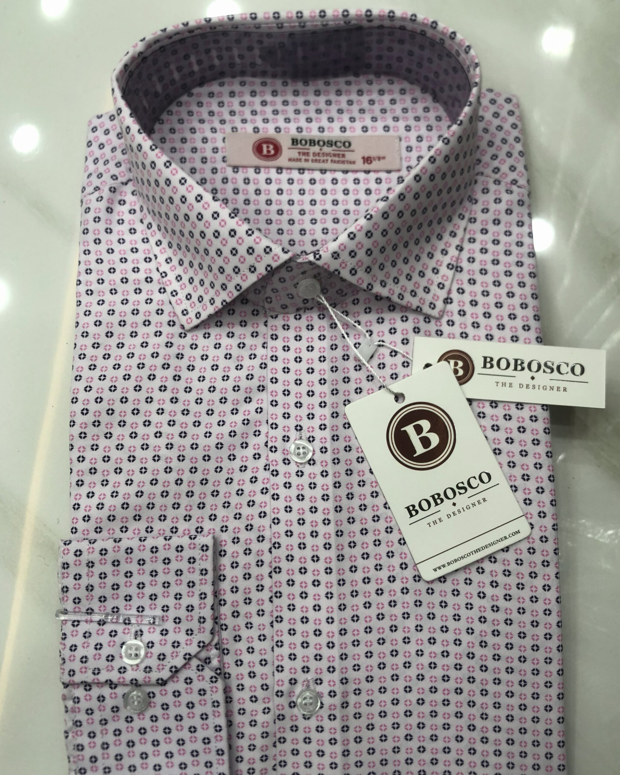 White & Pink Geometric Geometric Formal Shirt
