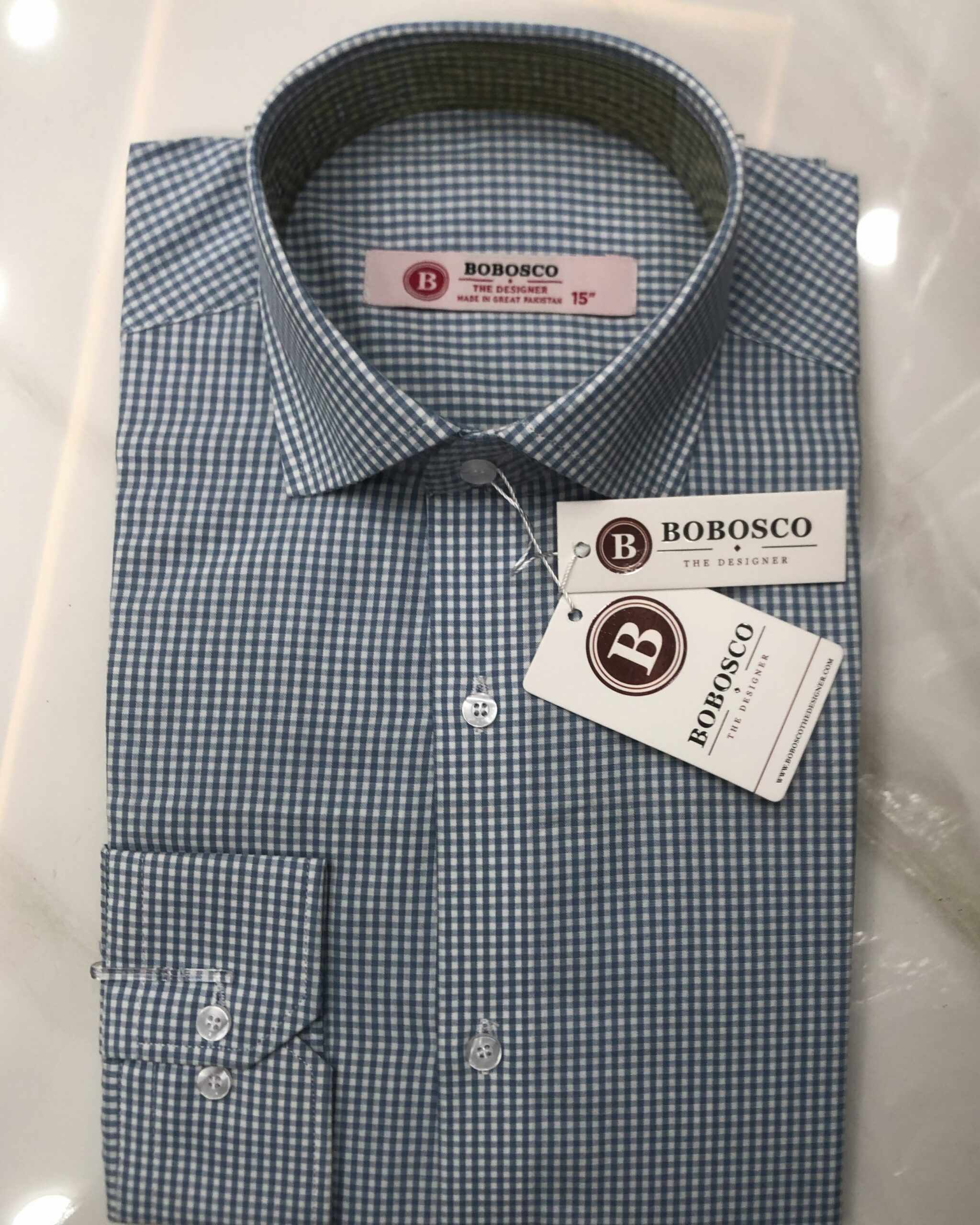 Airforce Blue Gingham Check Formal Shirt
