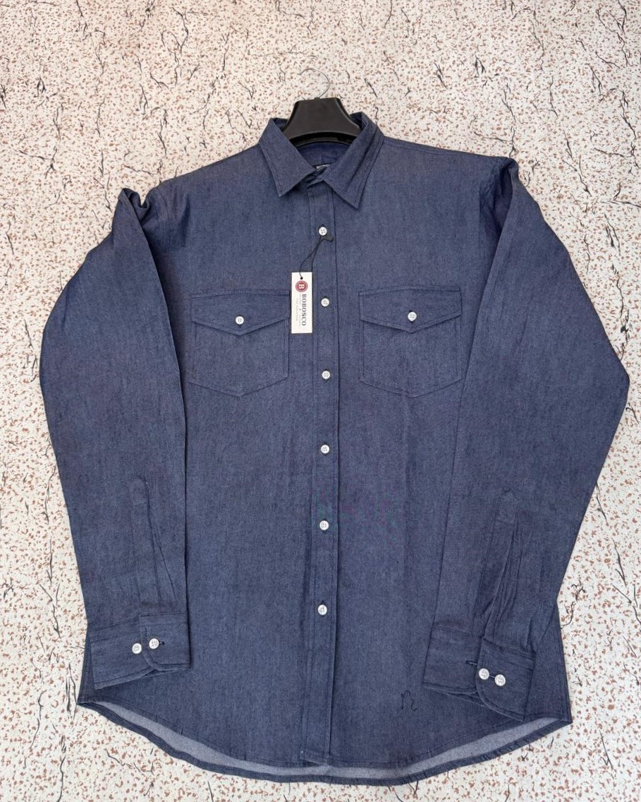 Indigo Denim-Look Casual Button-Down Shirt