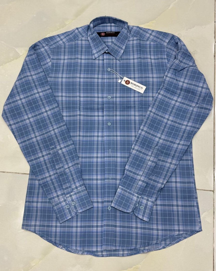 Sky Blue Checkered Casual Button-Down Shirt