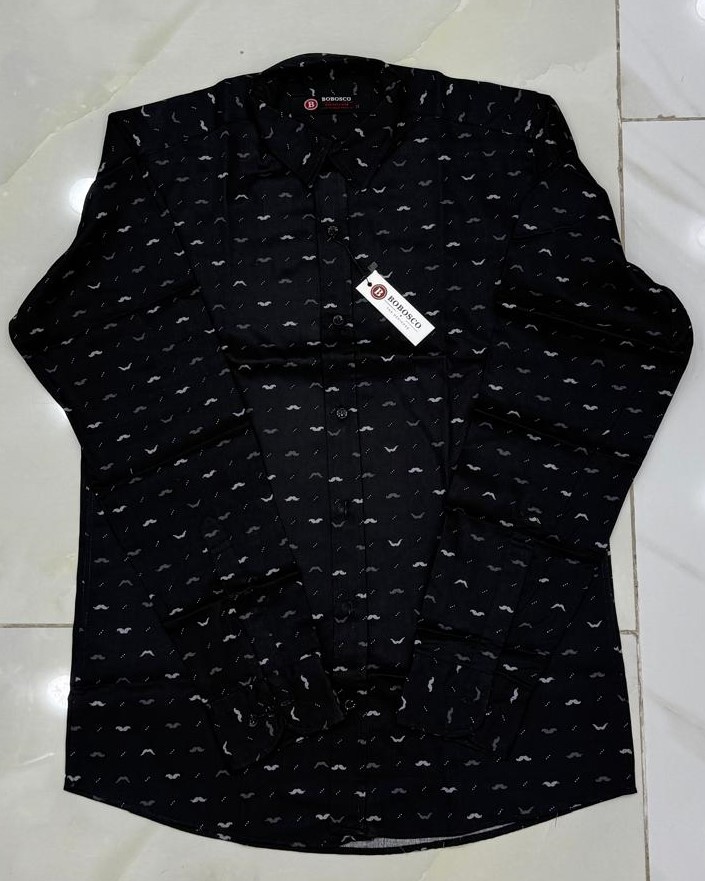 Black Mustache Print Casual Button-Down Shirt