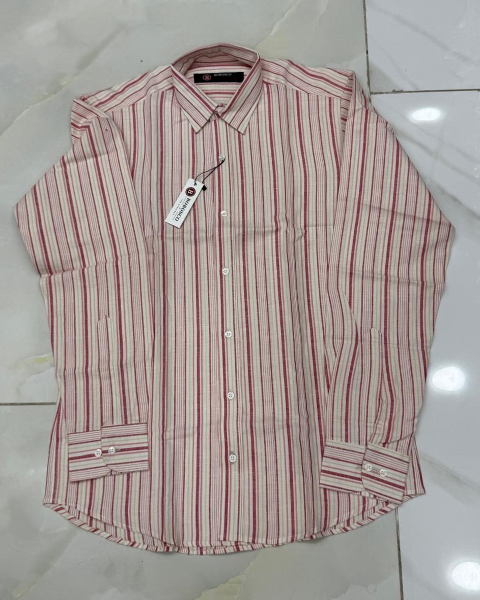 Red Vertical Striped Casual Button-Down Shirt