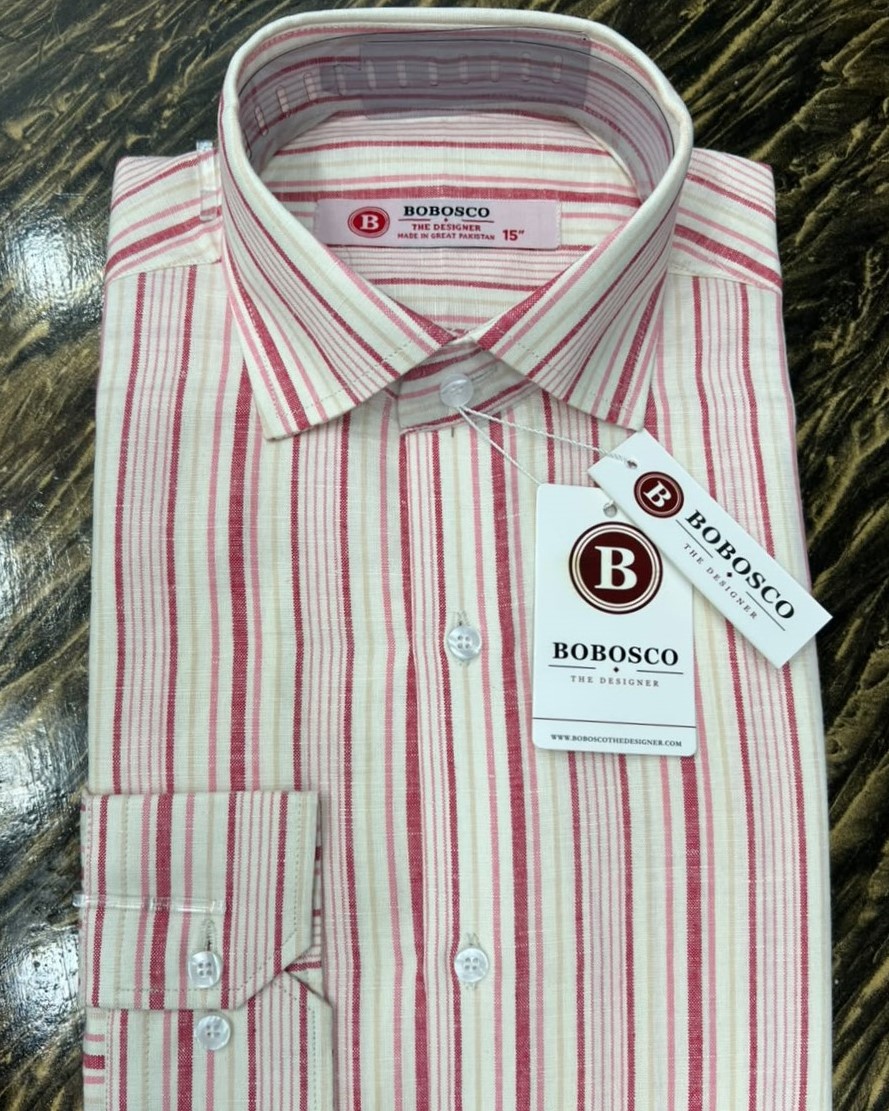 Crimson & Beige Multi-Striped Formal Shirt