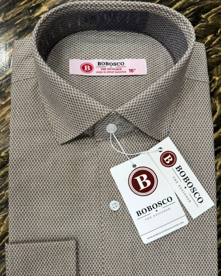 Mocha Geometric Lattice Formal Shirt