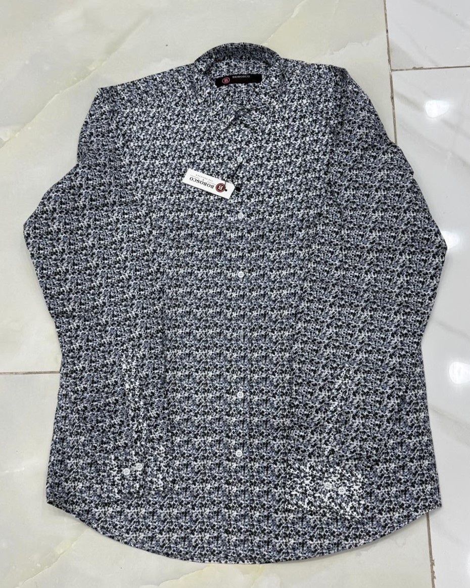Black & White Micro Printed Casual Button-Down Shirt